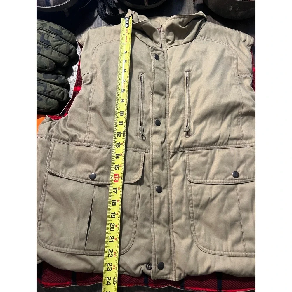 Cabelas Tan Canvas Flannel Lined Utility Hunting Vest Workwear Gorpcore Mens